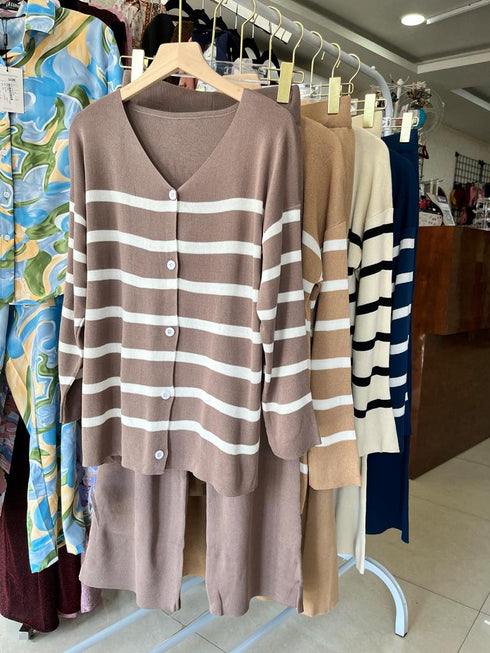 Casual Cardigan With Wide Leg High Waist Loose Trouser